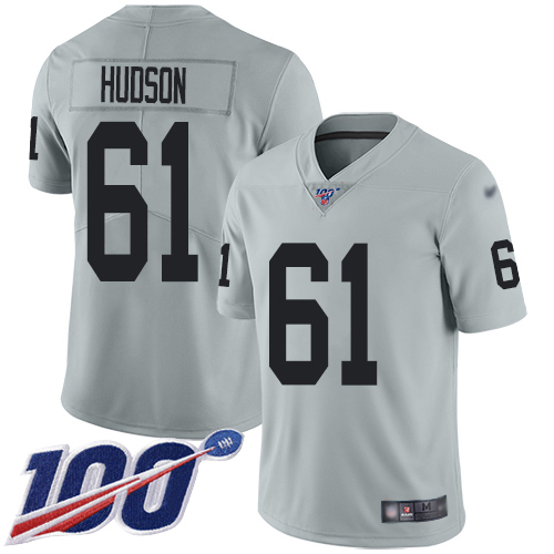 Men Oakland Raiders Limited Silver Rodney Hudson Jersey NFL Football #61 100th Season Inverted Jersey->oakland raiders->NFL Jersey